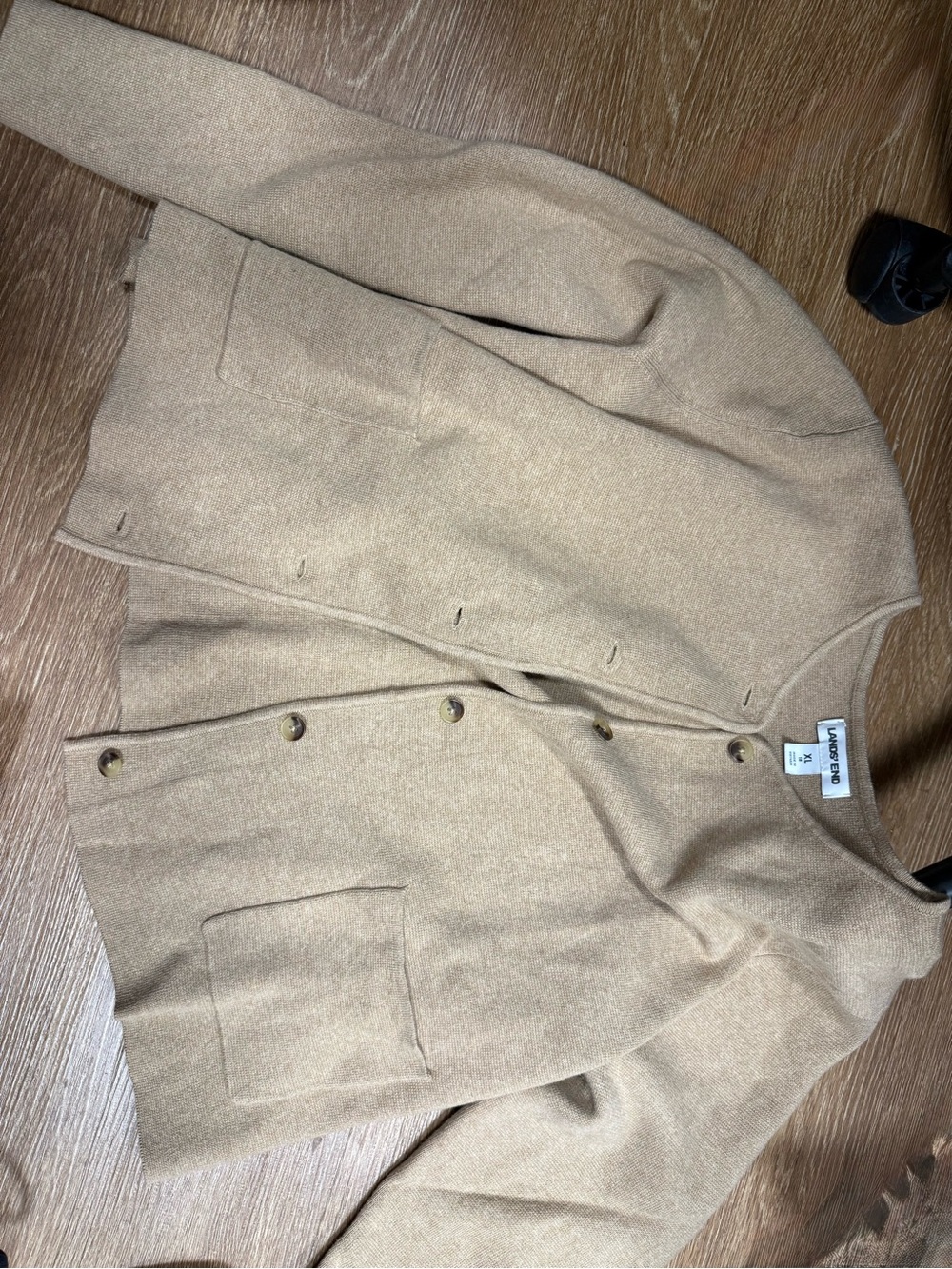 Lands’ End Women’s XL Beige Button Front Cardigan Sweater Jacket